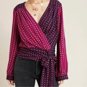 Anthropologie Maeve Lisa Long Sleeve Floral Faux Wrap Blouse Top - Size 4